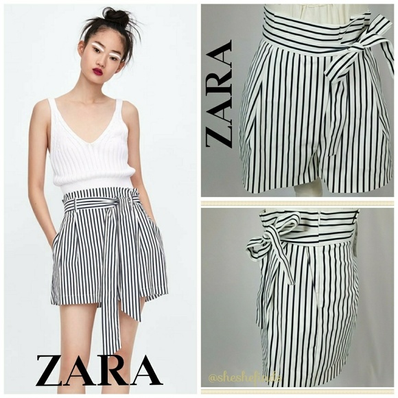 Zara Pants - ZARA Shorts, Trafaluc Collection - BLACK & WHITE STRIPED PAPERBAG - SZ - S (NWT)